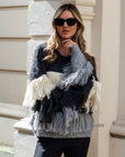 Cosy Knit Multi layer tassel jumper in Grey color