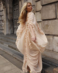 Beige Ruffle-Trim Draped Resort Dress