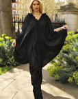 Black Ruffle-Trim Draped Resort Dress
