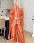 Sunset Satin Cape-Sleeve Shirt & Wide-Leg Trouser Co-Ord In Orange