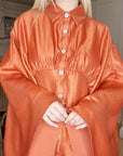 Sunset Satin Cape-Sleeve Shirt & Wide-Leg Trouser Co-Ord In Orange
