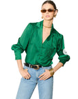 Silky saint feeling Long Sleeves shirt in Green