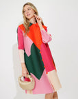 Multi color print long sleeves Blazer Dress with buttons design in orange