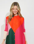 Multi color print long sleeves Blazer Dress with buttons design in orange