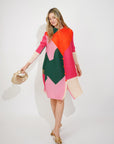 Multi color print long sleeves Blazer Dress with buttons design in orange