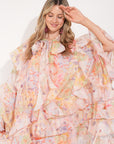 Heavy Tiered Ruffle Oversized Dress In Red Floral Print