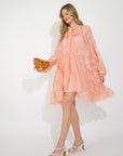 Floral Lace Long Blouseon Sleeves Design Dress In Peach orange