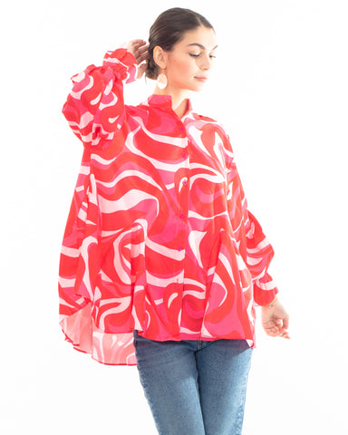 Scarf print oversized shirt in pink color