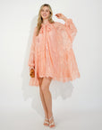 Floral Lace Long Blouseon Sleeves Design Dress In Peach orange