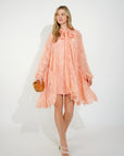 Floral Lace Long Blouseon Sleeves Design Dress In Peach orange