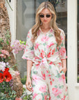 Multi floral print cotton blend short sleeves and trousers co-ords suits in Pink