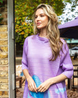 Floral Print Pleated Dress in three quarter sleeves in Purple