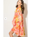 Oversized Pink Floral Print Billow Dress With Blouson Sleeves
