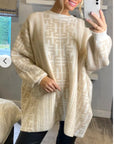 Fine knit oversized jumper with monogrammed pattern design in Pink and White