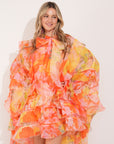Heavy Tiered Ruffle Oversized Dress In Red Floral Print