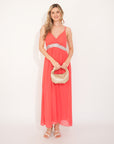 Strappy Chiffon Maxi Dress with Sequin waist (Red)