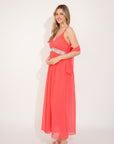Strappy Chiffon Maxi Dress with Sequin waist (Red)