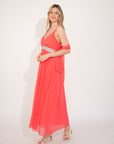 Strappy Chiffon Maxi Dress with Sequin waist (Red)