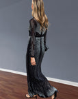 Multi Diamond Embellished long sleeves maxi dress in black