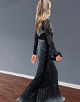 Multi Diamond Embellished long sleeves maxi dress in black