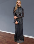 Multi Diamond Embellished long sleeves maxi dress in black