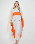 Full pleated Long sleeves vest top and skirts in orange Light grey color