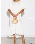 Oversized Puff Sleeves ruffle hem design Maxi dress in White