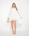Ruffle Tie Neck Oversized Midi Dress In WHITE