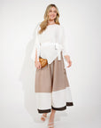 Full pleated Long sleeves top and trousers in White