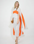 Full pleated Long sleeves vest top and skirts in orange Light grey color
