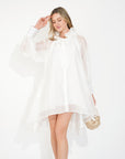 Ruffle Tie Neck Oversized Midi Dress In WHITE