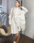 Asymmetry with Elasticated design cotton blend shirt dress in white