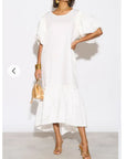 Oversized Puff Sleeves ruffle hem design Maxi dress in White