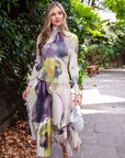 Floral Print Full Pleated Printed Top And Midi Skirt In White