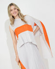 Full pleated Long sleeves vest top and skirts in orange Light grey color