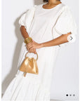 Oversized Puff Sleeves ruffle hem design Maxi dress in White