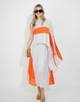 Full pleated Long sleeves vest top and skirts in orange Light grey color