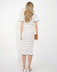 Knitted maxi dress with polo neck in Short Sleeves White colour