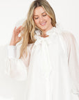 Ruffle Tie Neck Oversized Midi Dress In WHITE