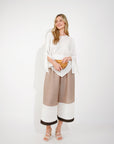 Full pleated Long sleeves top and trousers in White