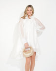 Ruffle Tie Neck Oversized Midi Dress In WHITE