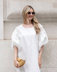 Oversized Puff Sleeves ruffle hem design Maxi dress in White