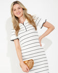 Knitted maxi dress with polo neck in Short Sleeves White colour