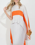 Full pleated Long sleeves vest top and skirts in orange Light grey color