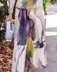 Floral Print Full Pleated Printed Top And Midi Skirt In White