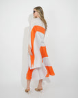 Full pleated Long sleeves vest top and skirts in orange Light grey color