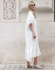 Oversized Puff Sleeves ruffle hem design Maxi dress in White