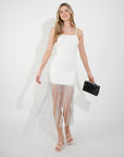 Long fringed tassel detail hem bodycon knit dress in White