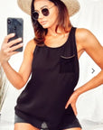 Chain Neck Line Detail Vest Top (Black)
