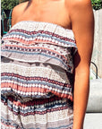 Little Elephant and stripe all over print cotton Playsuits - pink / white